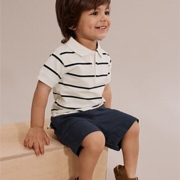 Boys' Short Sleeve Polo Shirt - Cat & Jack™ White/Navy Blue XS (4/5) - Picture 3 of 4